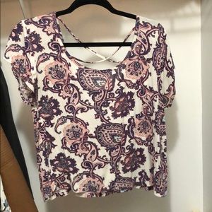 Purple Paisley Short Sleeve Crop(ish) Top Size XL